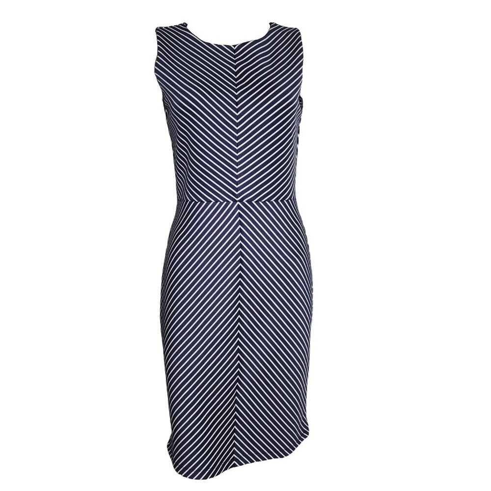 Cato Dress Womens Size 8 Blue White‎ Striped Sleeveless Zip Back Pencil Career